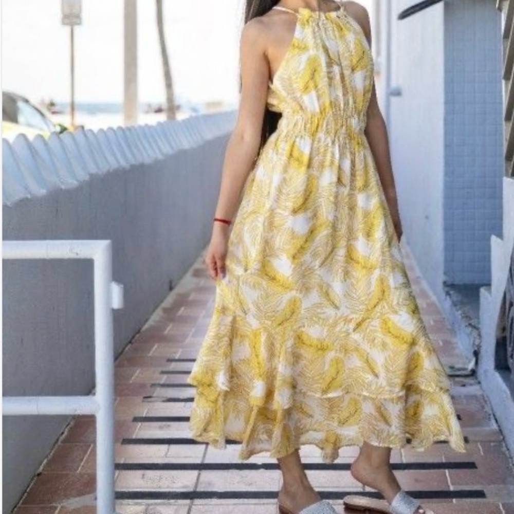 Lush Yellow Floral Halter Maxi Dress